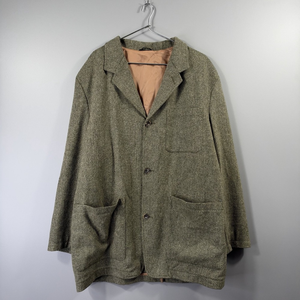 Vintage Banana Republic Coat Mens Large Gray Herringbone Wool Tweed Elbow Patch